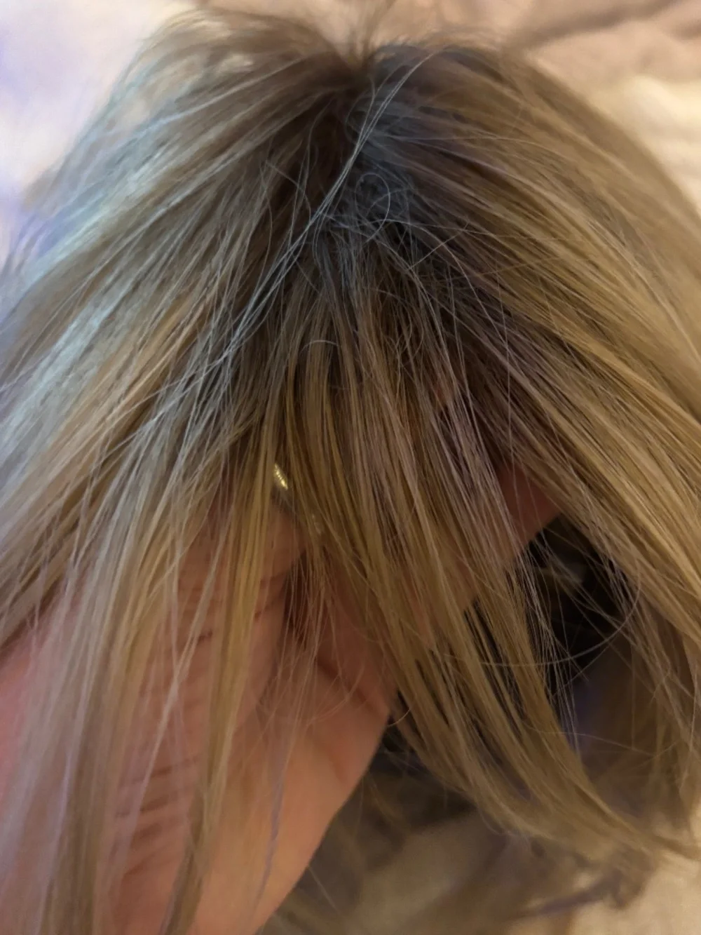 14” Brown Blonde Highlights Straight Bangs Wig - Heat-Resistant .